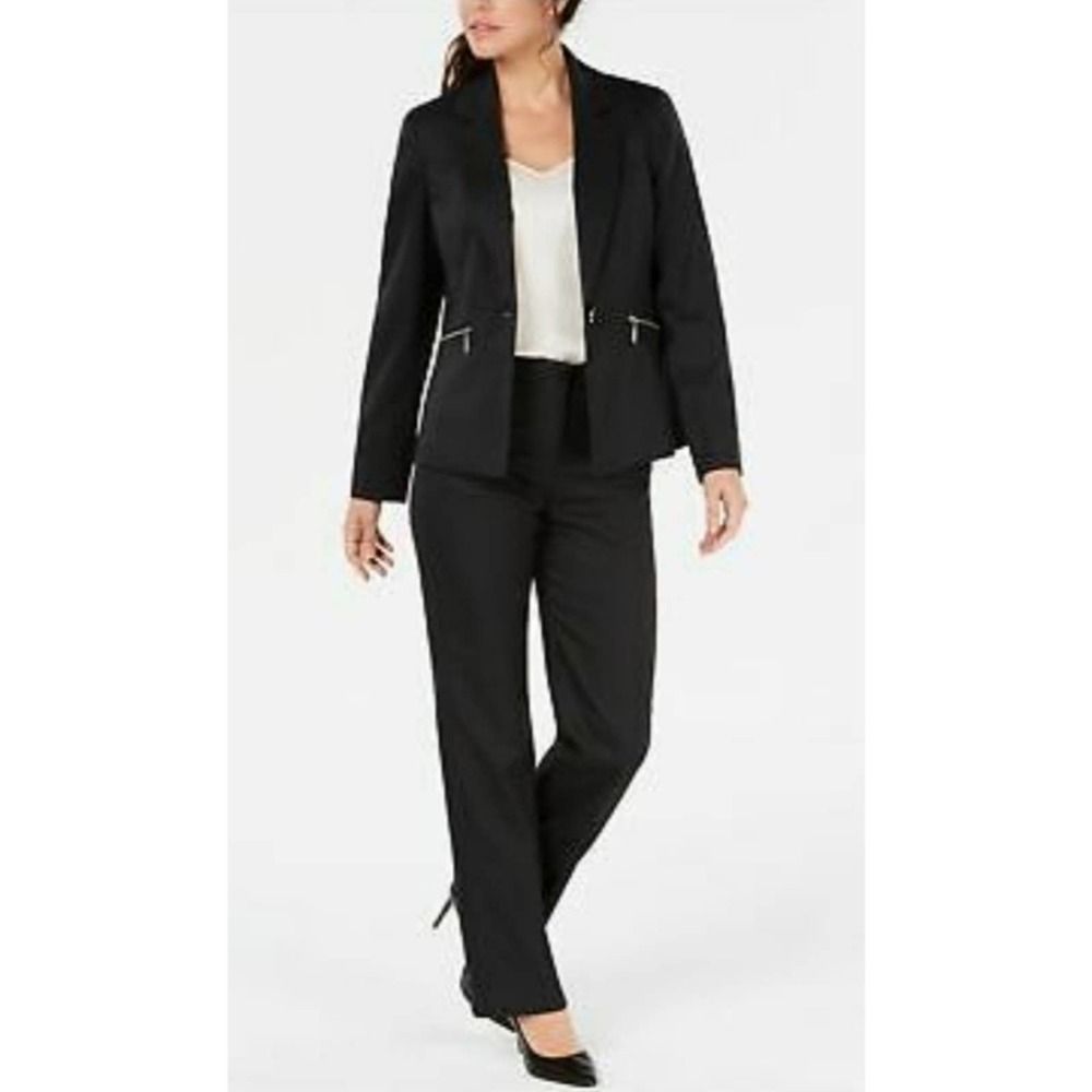 Le Suit Zip Pocket Jacket & Pants Suit 4 Black